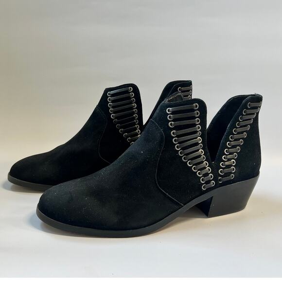 Vince Camuto Pevista Booties Ankle Boots Block Suede Black Women's Size 7.5 - Picture 1 of 7